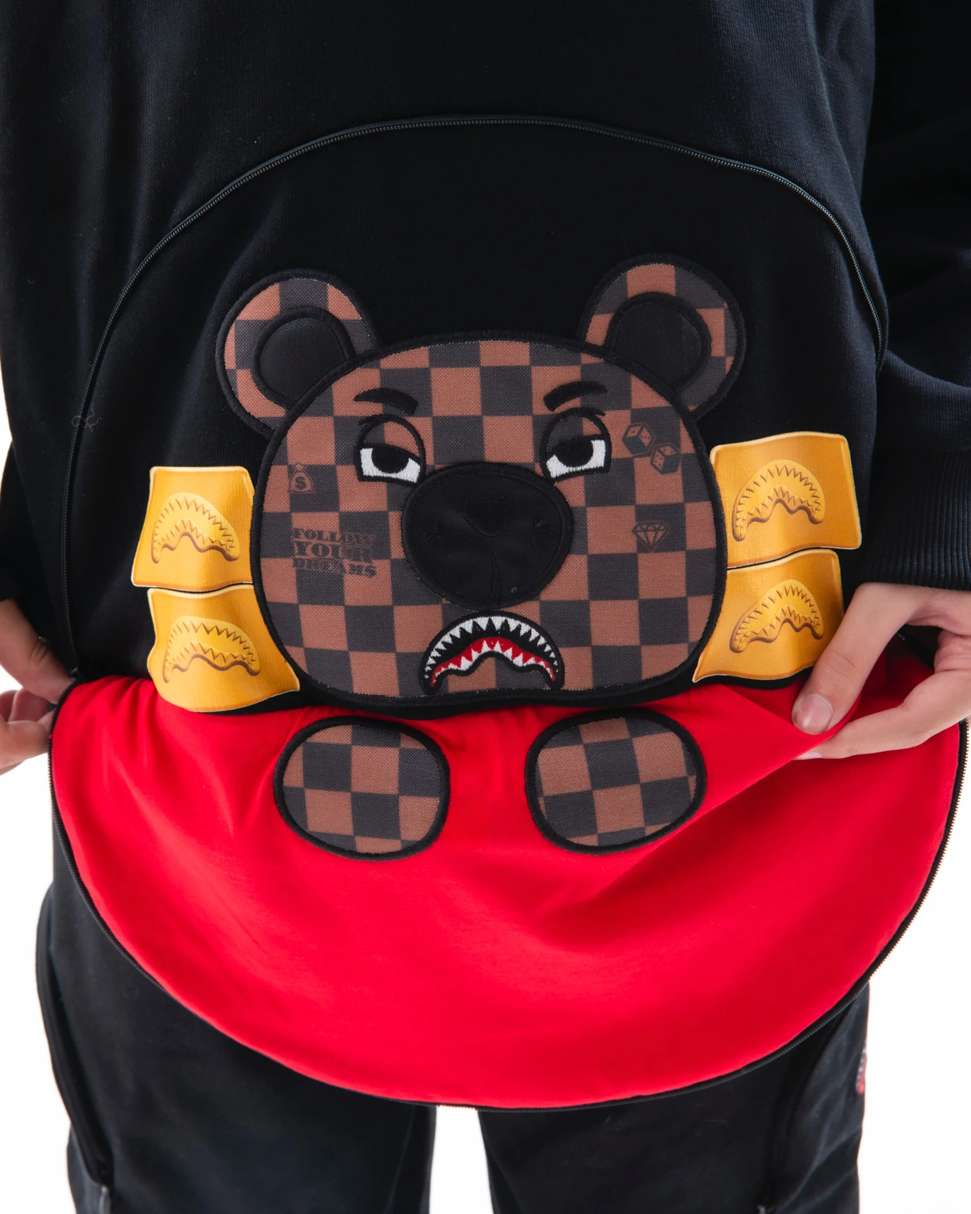 BEAR IN THE POCKET BLACK OVER HOODIE - Image 3