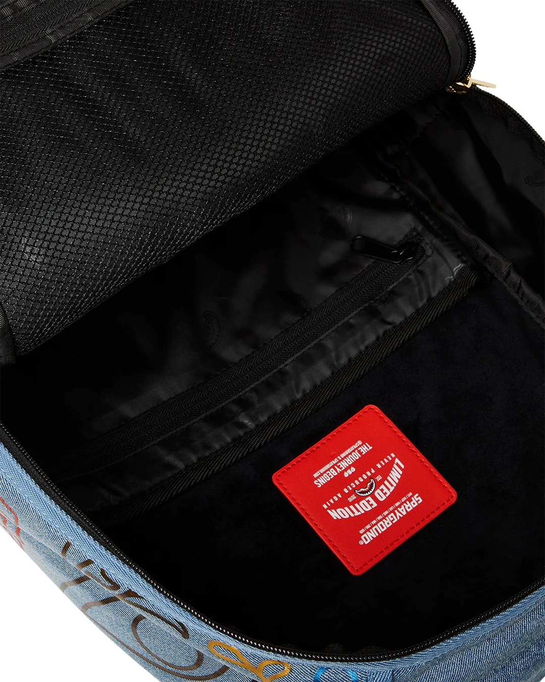 METALLIC PRINTED DENIM SHARK DLXSV BACKPACK - Image 8