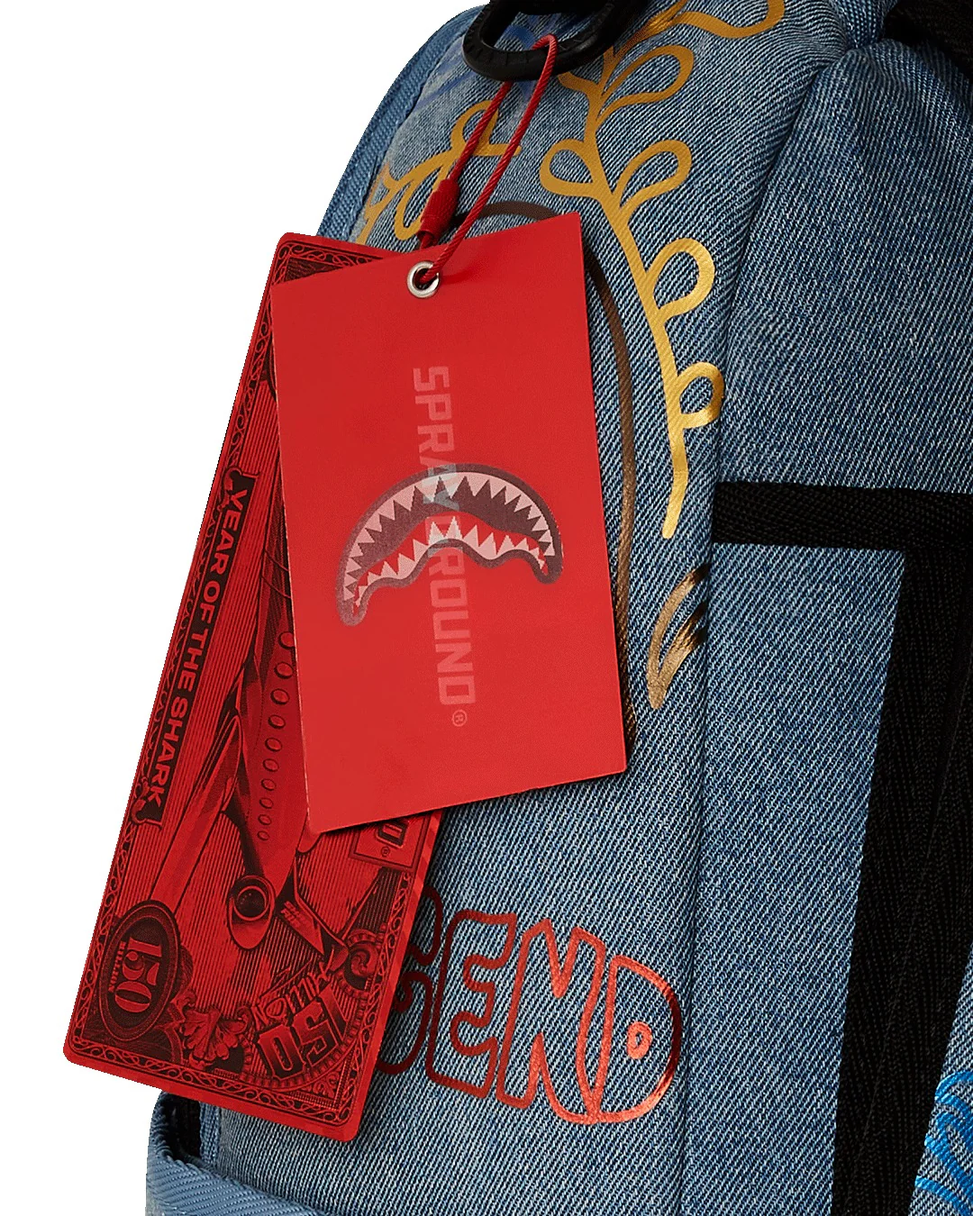 METALLIC PRINTED DENIM SHARK DLXSV BACKPACK - Image 9