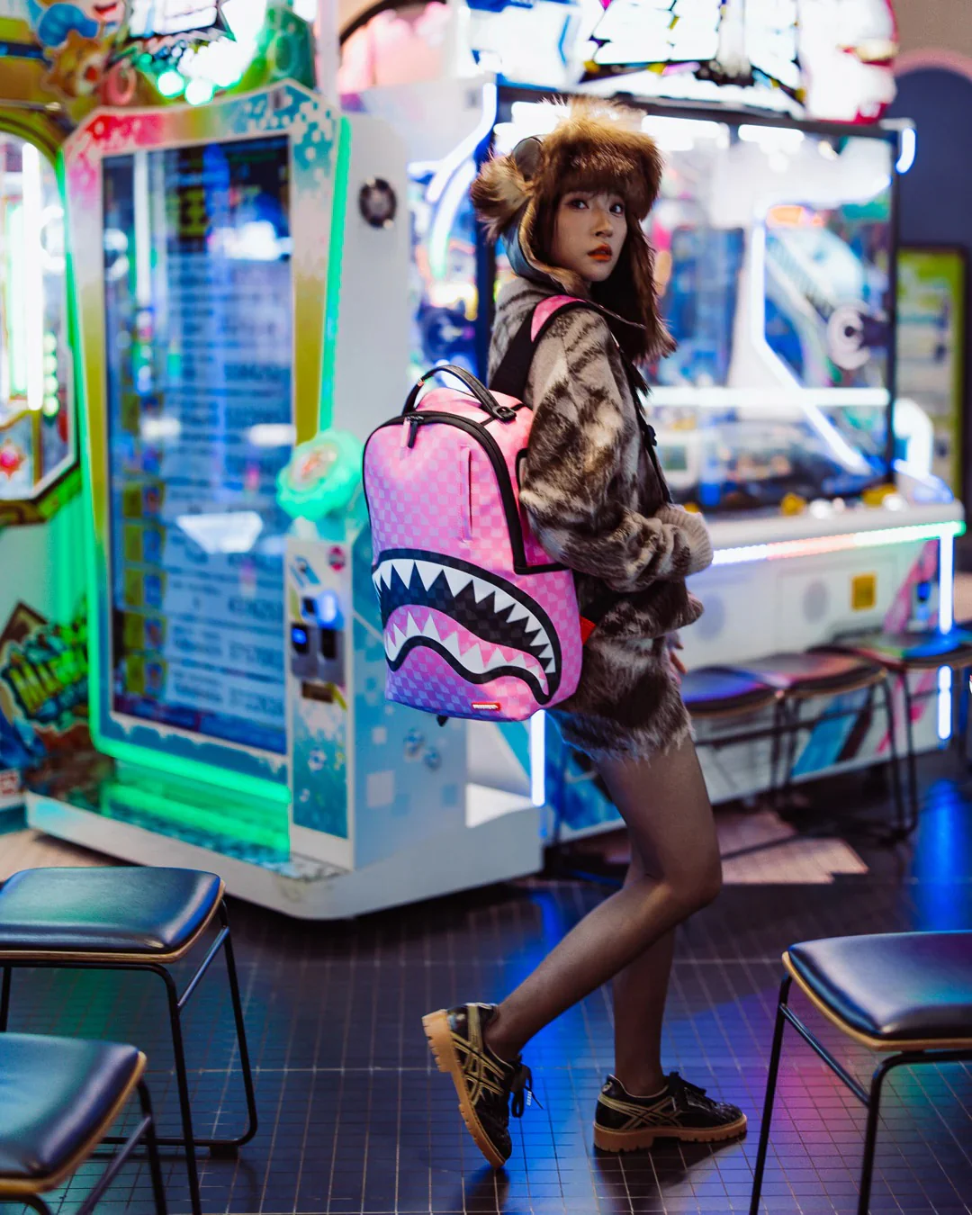 PINK AND BLACK DRIP CHECK DLXSV BACKPACK - Image 2