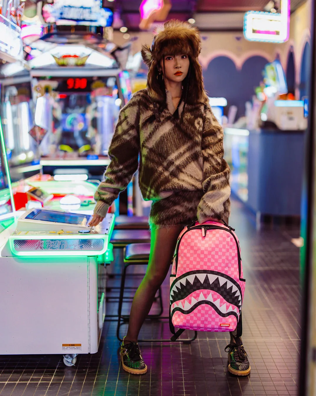 PINK AND BLACK DRIP CHECK DLXSV BACKPACK - Image 8