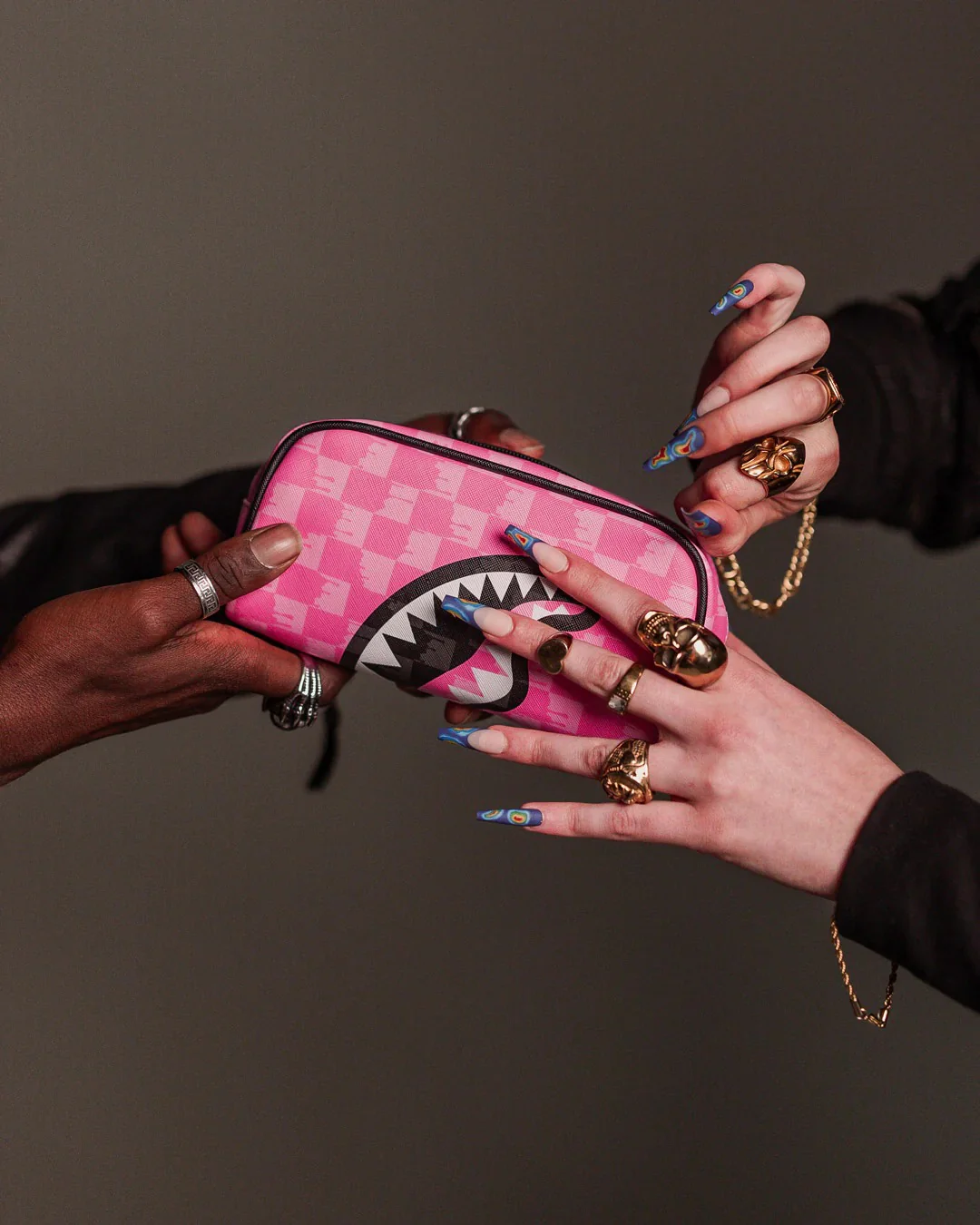 PINK AND BLACK DRIP CHECK POUCH - Image 2