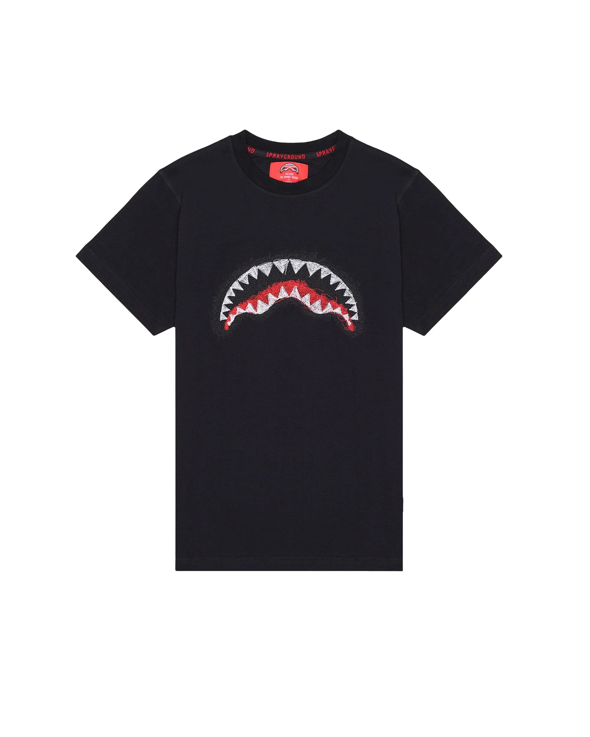 SCRIBBLE EMBROIDERY SHARK REG T-SHIRT BLK