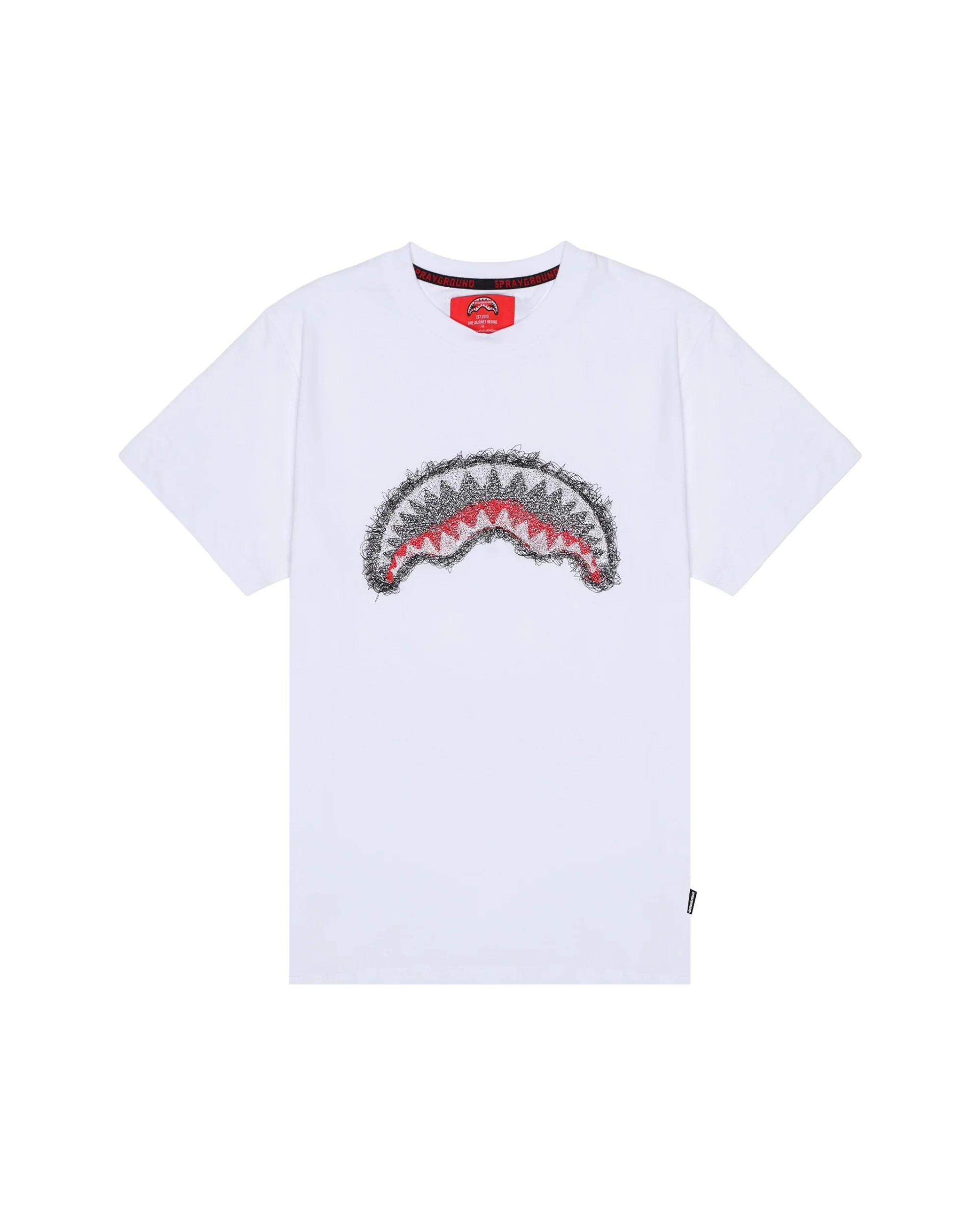 SCRIBBLE EMBROIDERY SHARK REG T-SHIRT WHT