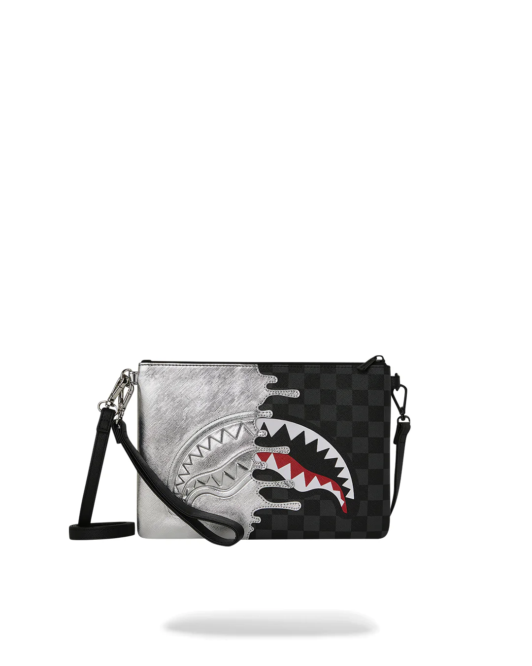 SILVER SIDE DRIP BLACK CHECK CROSSBODY POUCHETTE