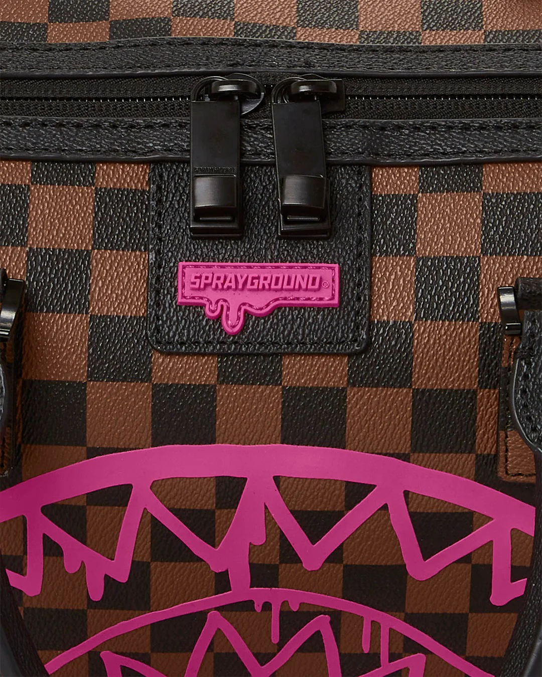Pink Drip Brown Check Mini Duffle - Image 6