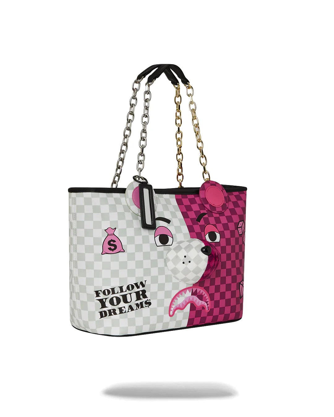 Pink&cream Check Moneybear Head Tote - Image 3