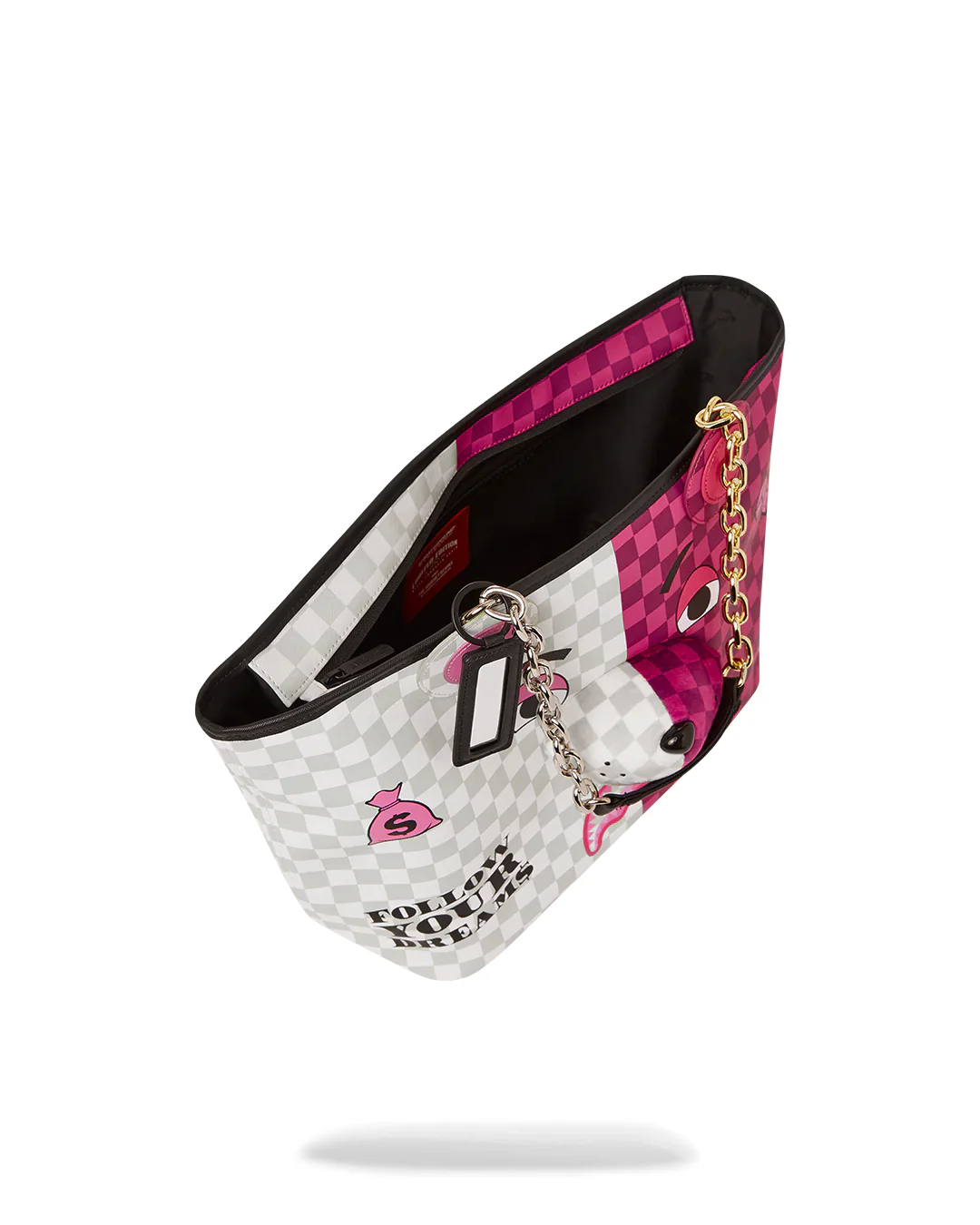 Pink&cream Check Moneybear Head Tote - Image 8