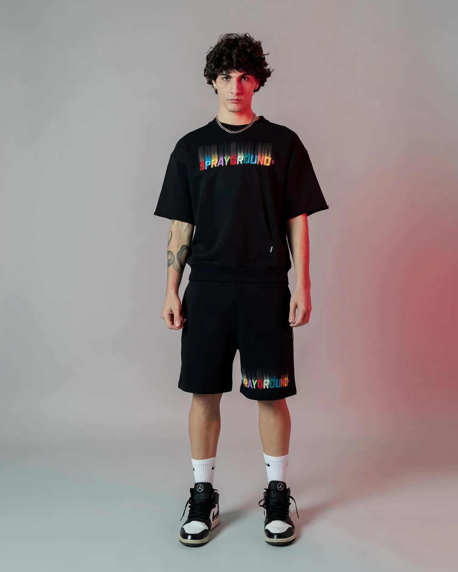 Shaded Embroidery French Terry T-shirt Blk - Image 9