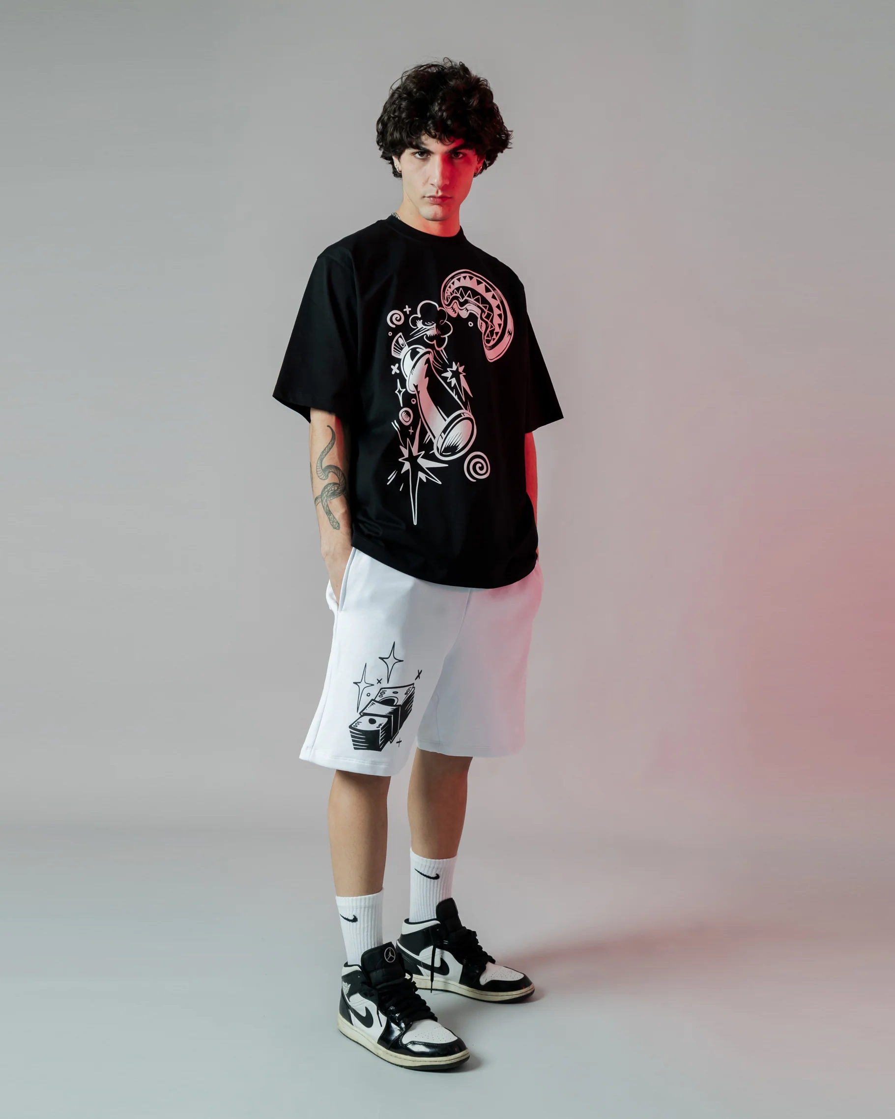 B&w Comic Shark Over T-shirt - Image 3