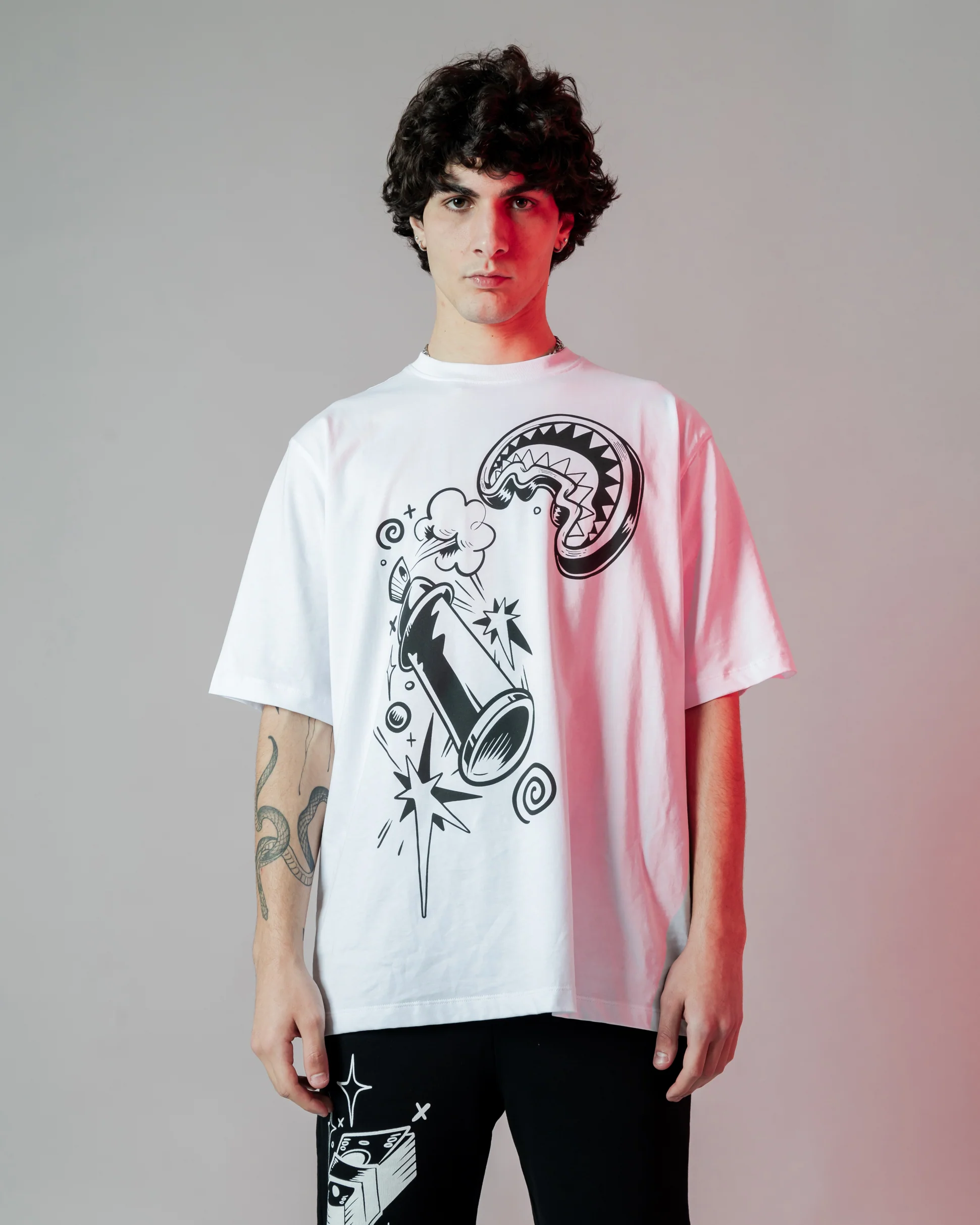 B&w Comic Shark Over T-shirt