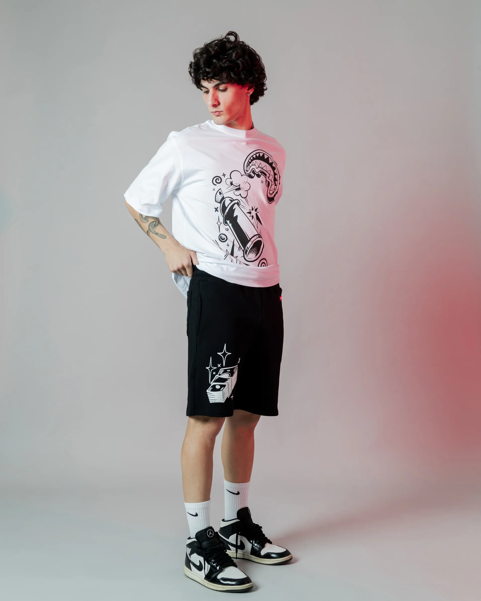 B&w Comic Shark Over T-shirt - Image 7